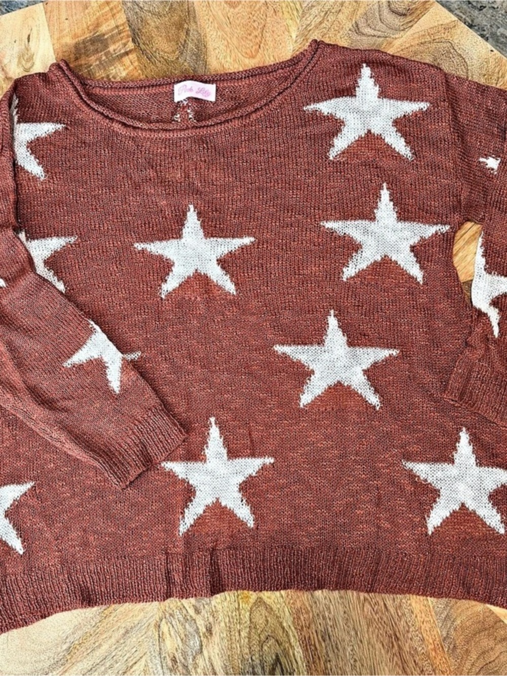 Pink Lily More Than Wishes Brown Star Cardigan